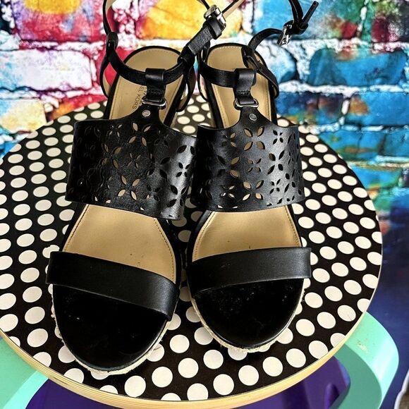 Michael Michael Kors Leather Upper Espadrille Wedge Cut Out Sandals 7.5 - Picture 6 of 10